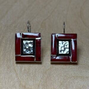 Red enamel‎ and Sterling Silver Geometric Earrings
